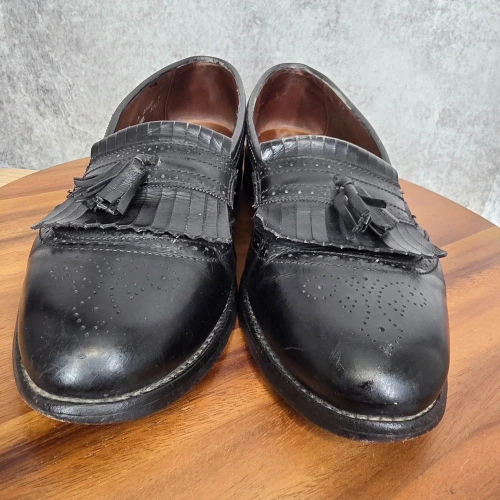 Allen Edmonds Bridgeton Loafers Mens 11 C Black Leather Brogue Kiltie Tassel USA